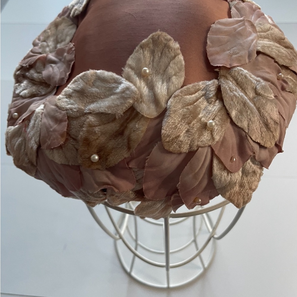 Vintage Pink Floral Hat with Pearls